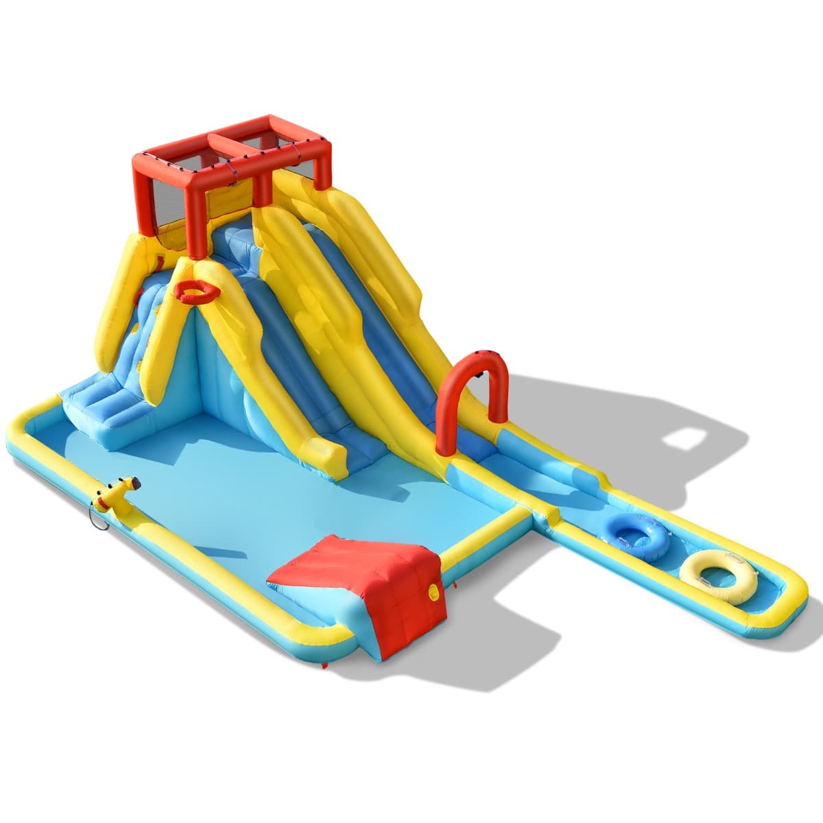 CostwayChâteau Gonflable 7 en 1 avec Double Toboggan Aquatique Maison de Rebond Gonflable avec Mur d’Escalade Pistolet à Eau Ventilateur non inclus