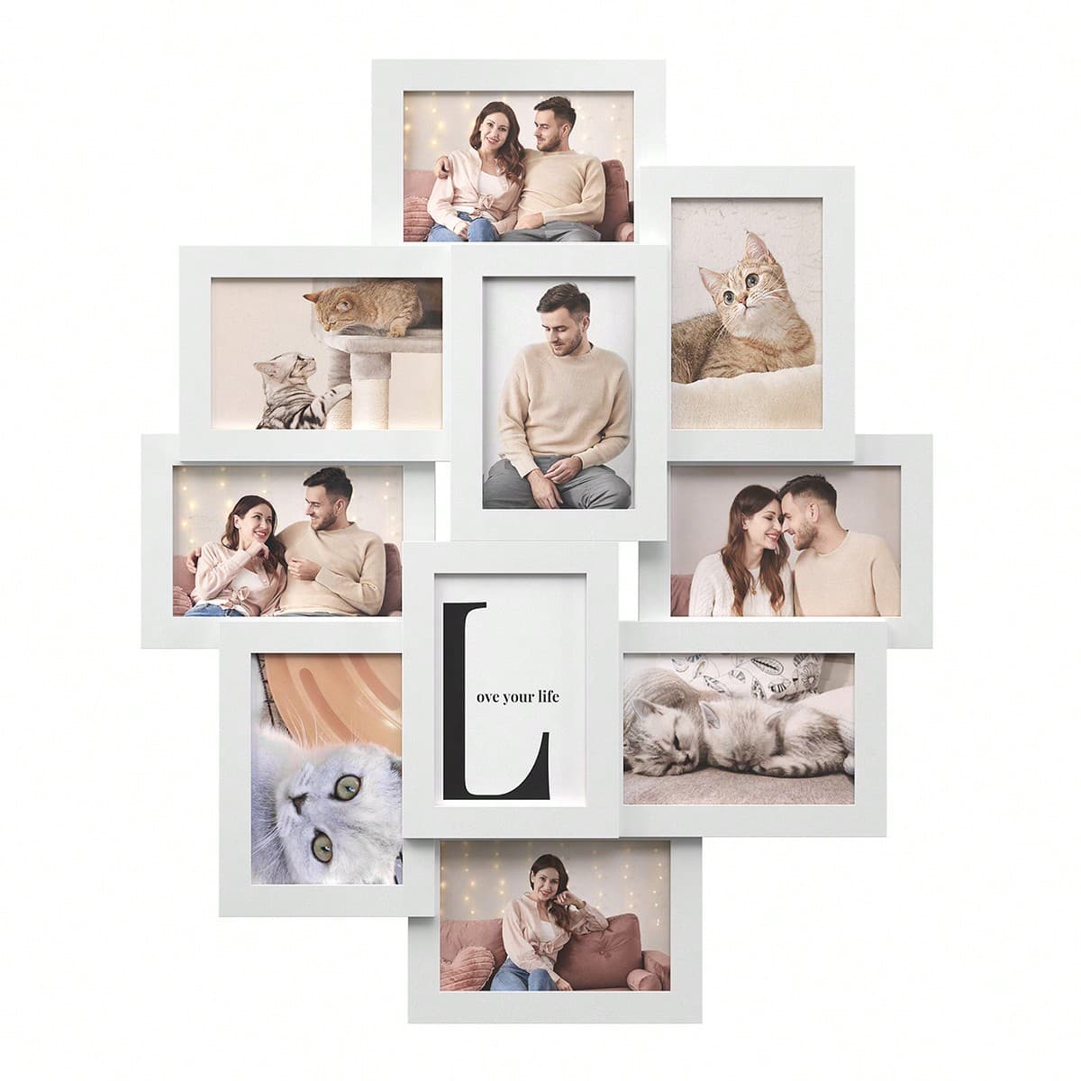 SONGMICS Cadres photo avec 10 places, 10 x 15 cm pour chaque photo, cadres photo collage, Ã monter, MDF, Noir / blanc